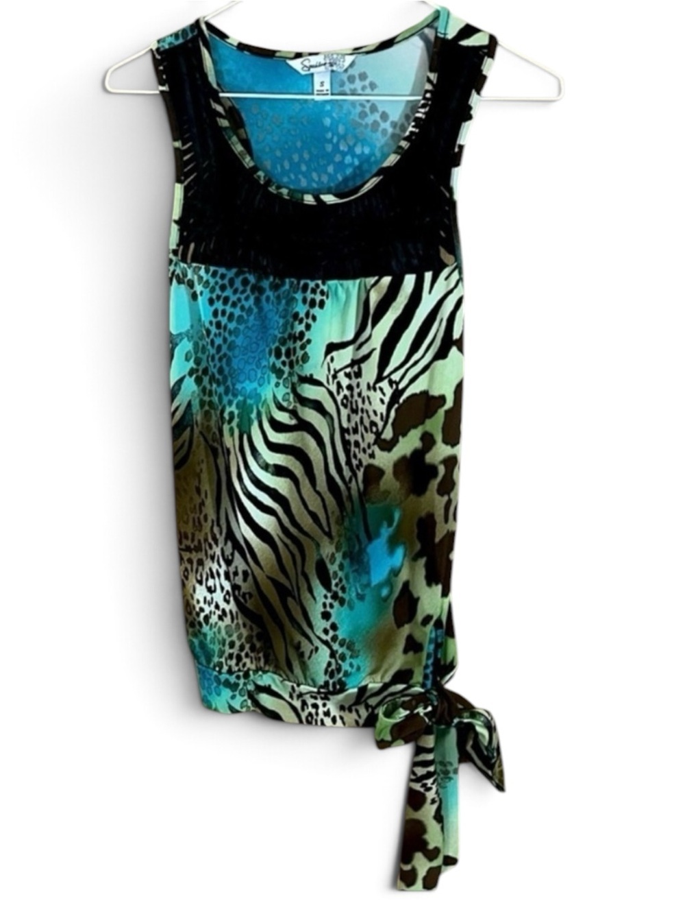 Turquoise Leopard Print Side Tie Sleeveless Career Top